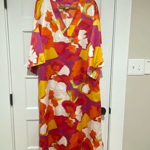 Floral V-Neck Dress in Red, Pink, and Yellow